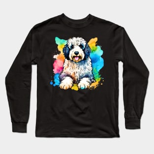 Adorable Sheepadoodle Watercolor Long Sleeve T-Shirt